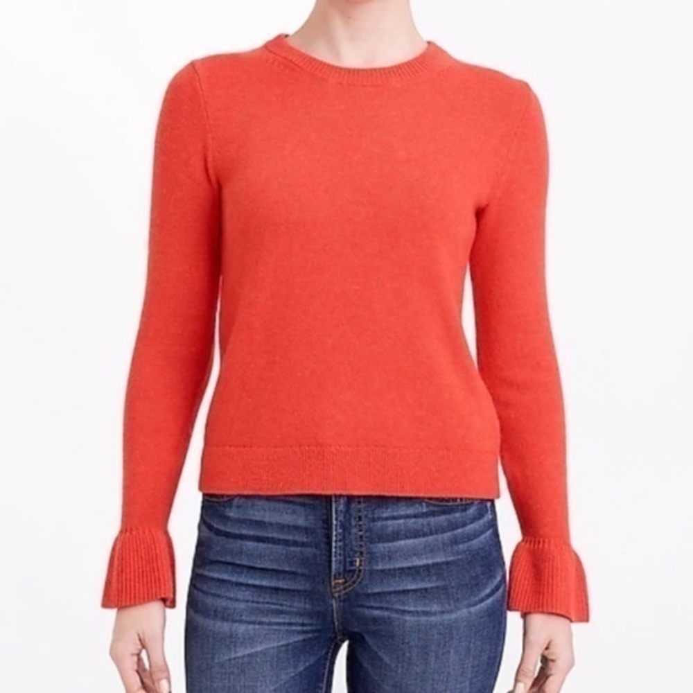 JCREW Orange Boat Neck Ruffle Bell Sleeve Knit Sweater Medium